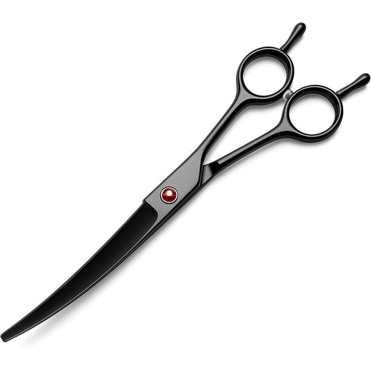 SMITH CHU Professional Curved Dog Grooming Scissors Stainless Steel Pet Hair Shears For Face And Paws Trimming Pitch Black 7.9 Inch