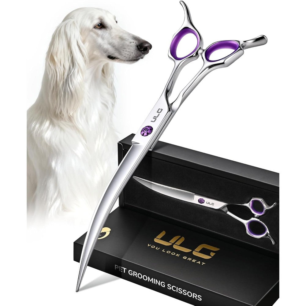ULG 30 Degrees Curved Dog Grooming Scissors 7.5 Inch Professional Pet Grooming Shears With Reversible Butterfly Handles For Face Eyes Paws And Body