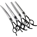 Fenice Peak Seven Inch Professional Dog Grooming Scissors Set With Black Non Slip Handle Four Piece 440C Stainless Steel Shears For Pet Services