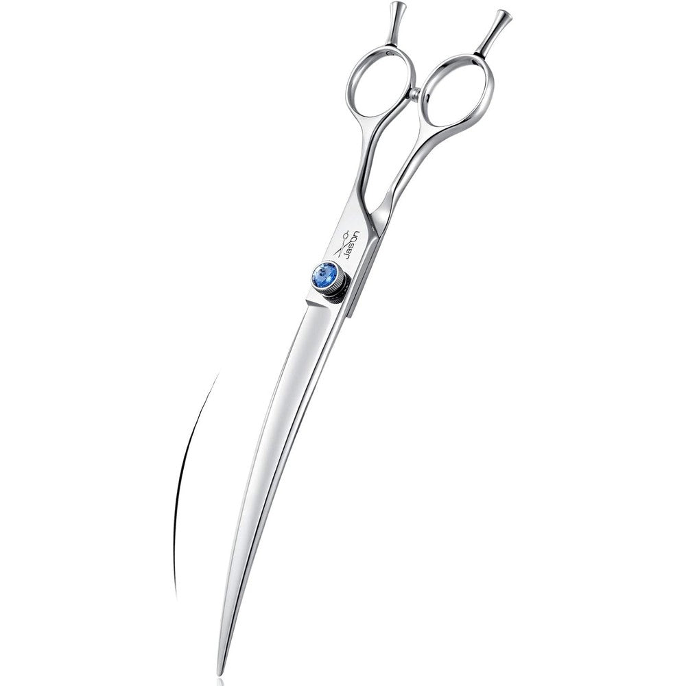 JASON Eight Inch Curved Dog Grooming Scissors Ergonomic Pet Shears With Offset Handle And Jewelled Screw For Right Handed Groomers