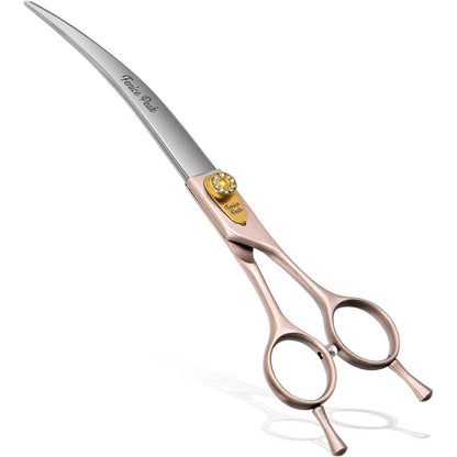 Fenice Peak Professional Curved Dog Grooming Scissors 7 Inch Rose Gold 440C Stainless Steel Pet Cutting Shears Safety Trimming Shearing For Dogs