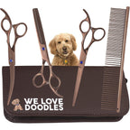 We Love Doodles Dog Grooming Scissors Kit Professional Grade Stainless Steel Shears And Comb For Poodles And Goldendoodles Four Piece Set