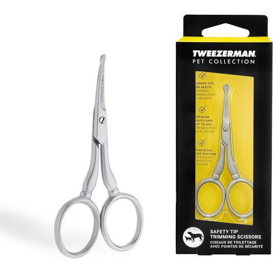 Tweezerman Pet Grooming Scissors Stainless Steel Curved Safety Round Tip Trimming Shears For Dogs And Cats 1 Count