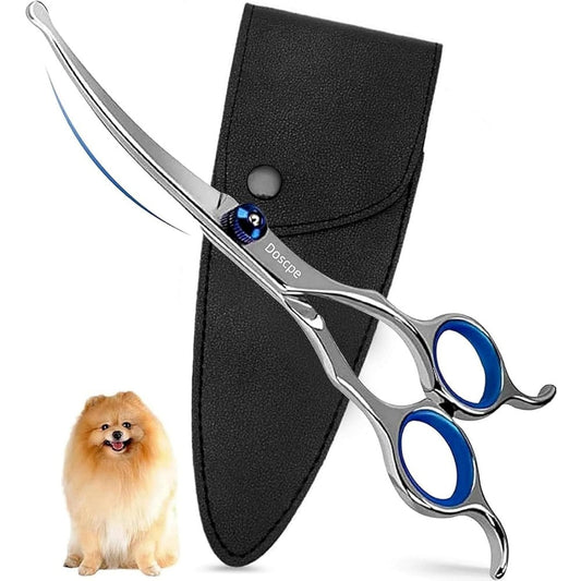 Doscpe Curved Dog Grooming Scissors With Round Safety Tips Professional Ambidextrous Pet Grooming Shears For Dogs And Cats 6.69 Inches