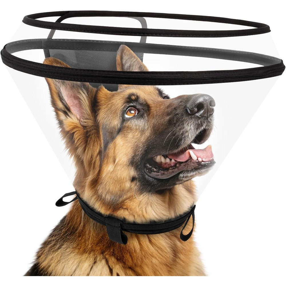 Didopet Transparent Dog Recovery Cone Collar After Surgery Extended Length Adjustable Elizabethan Collar With Soft Elastic Neck Loops Extra Large Size