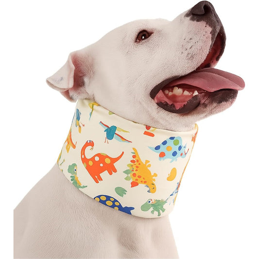 LovinPet Adjustable Dog Recovery Collar Soft Cushion Cone For Medium And Large Breeds Post Surgery Wound Healing Jurassic Dinosaur Print Yellow