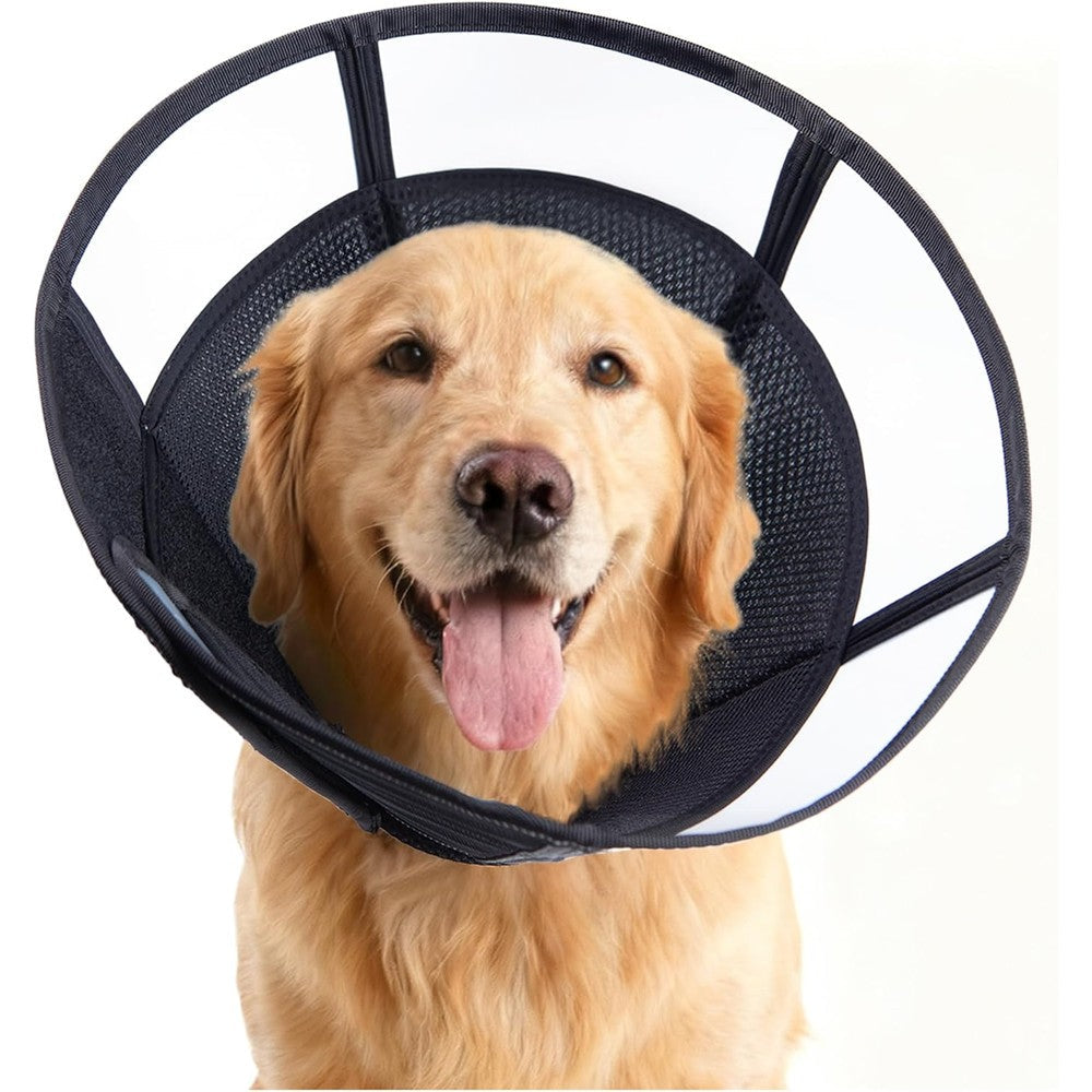 MoonyMars Soft Dog Cone Breathable Clear Plastic Elizabethan Recovery Collar For Large And Medium Dogs Black Large