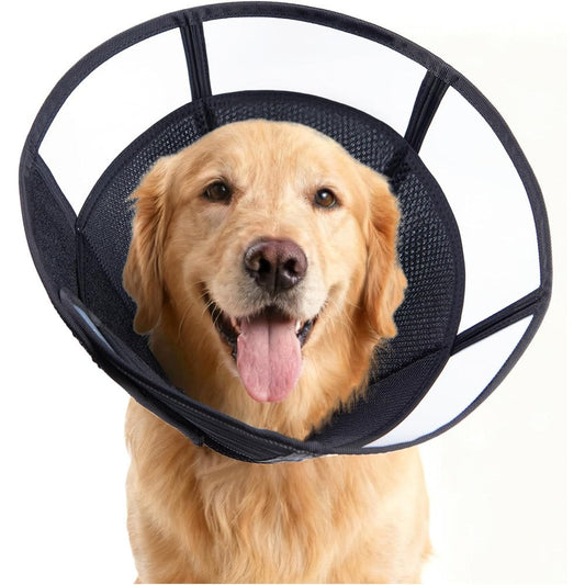 MoonyMars Soft Dog Cone Breathable Clear Plastic Elizabethan Recovery Collar For Large And Medium Dogs Black Large