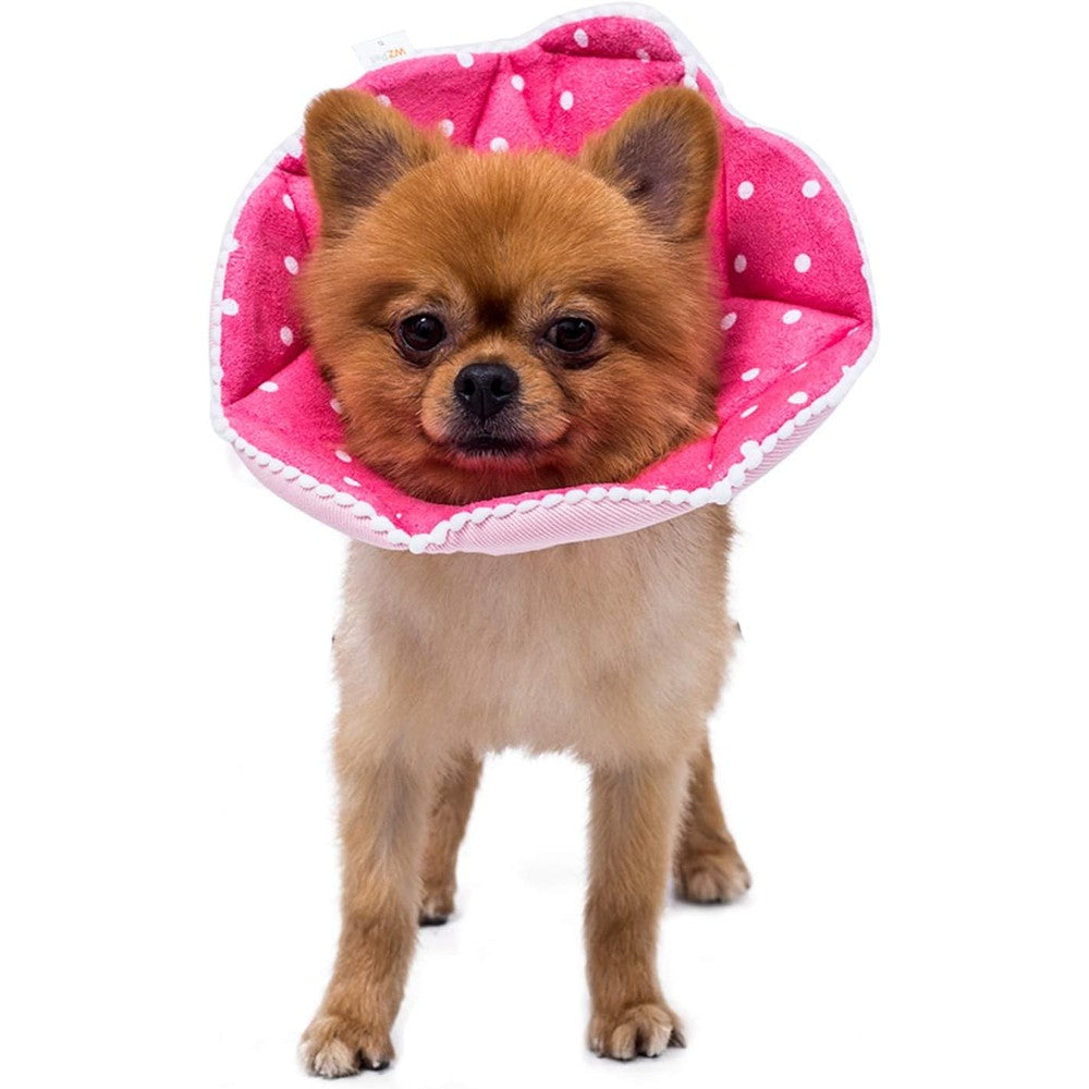 WZ PET Adjustable Dog Cat Cone Soft Recovery Collar Protective Elizabethan Collar For Post Surgery Wound Healing Pink Polka Dot Small Size