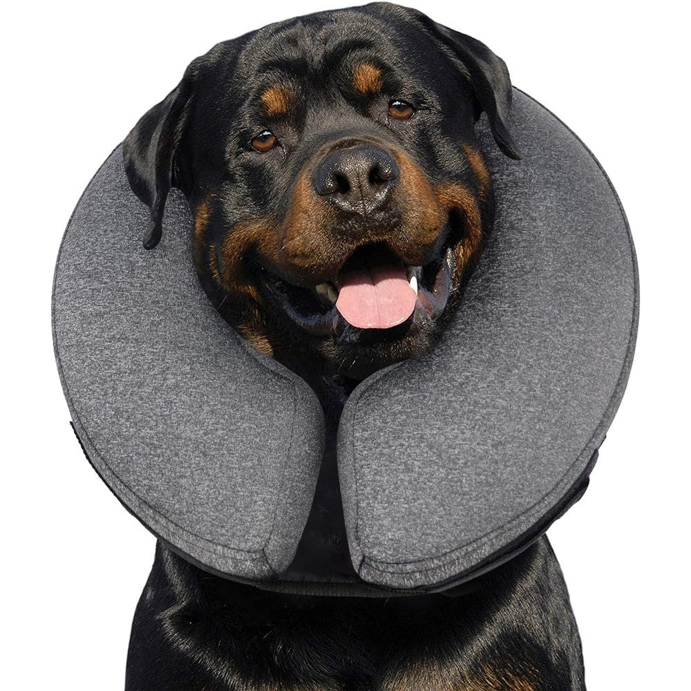 MIDOG Inflatable Dog Cone Soft Donut Recovery Collar Alternative After Surgery Neck Pillow Design Prevent Licking Grey Extra Large