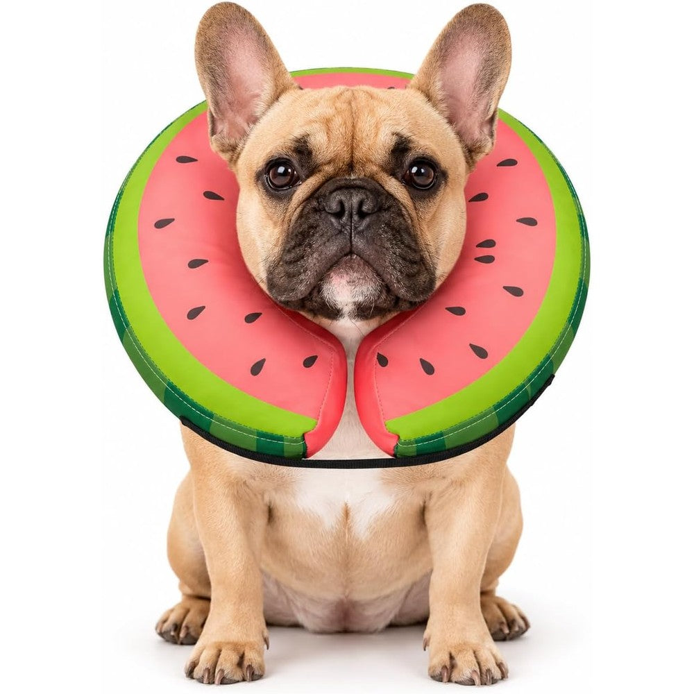 MIDOG Soft Inflatable Dog Cone Recovery Collar Donut E Collar Alternative For Post Surgery Prevention Licking Watermelon Print Medium Size