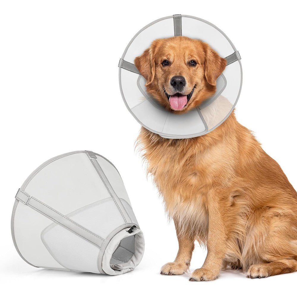 Joypig Breathable Mesh Dog Cone Collar With Soft Liner For Surgery Post Recovery Elizabethan Alternative For Small Medium Large Breeds White Large