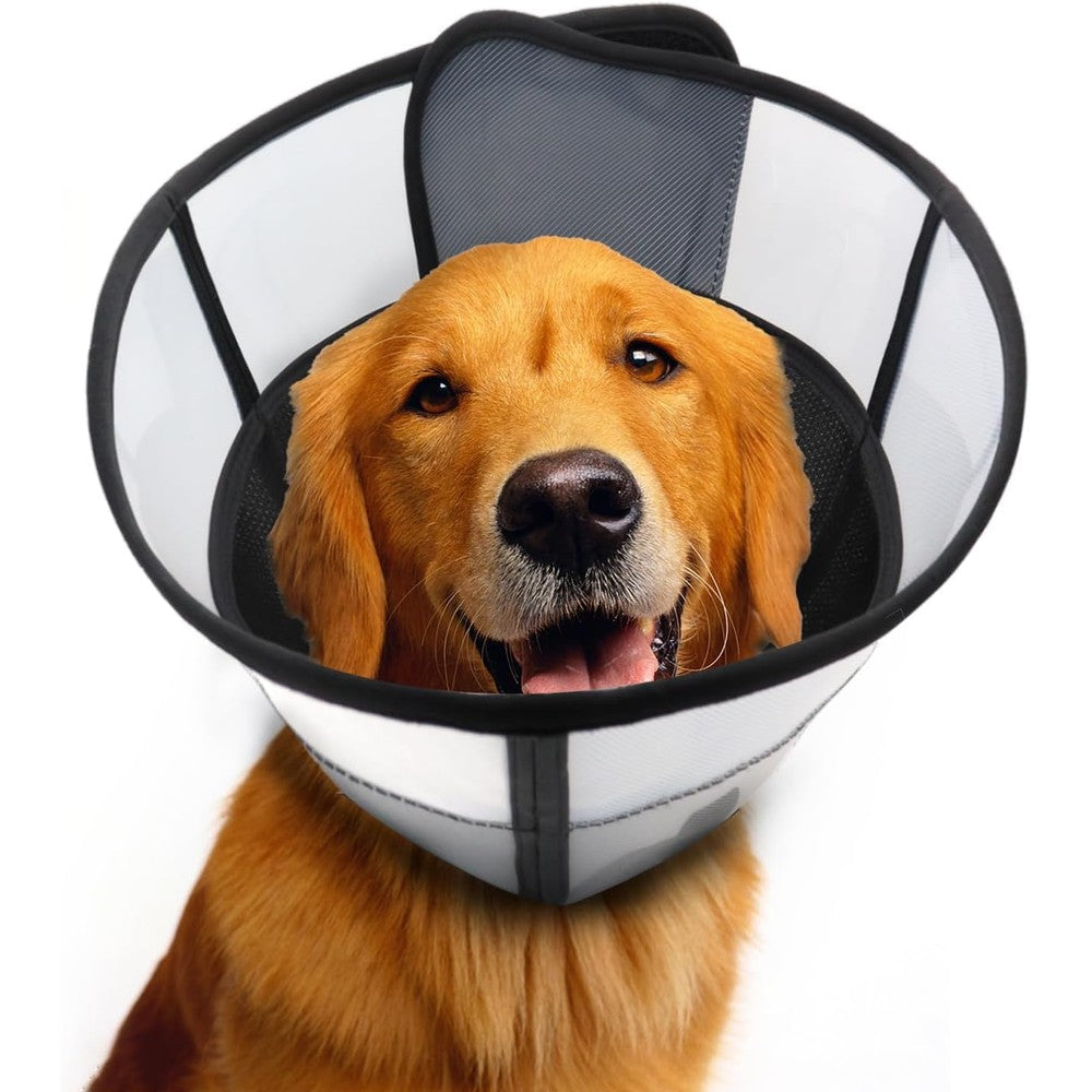 WinWeal Upgraded Soft Dog Cone Collar For Large Medium Dogs After Surgery, Breathable Adjustable Transparent E-Collar, Large, Black