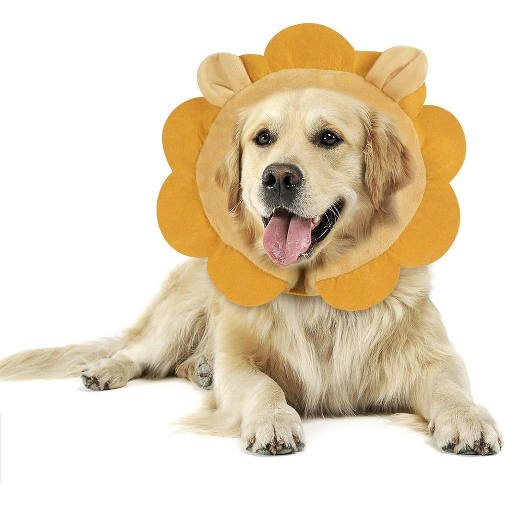 IEUUMLER Inflatable Recovery Dog Collar Protective Donut Cone Adjustable Soft Pet E Collar After Surgery For Dogs And Cats Brown Lion Large Size