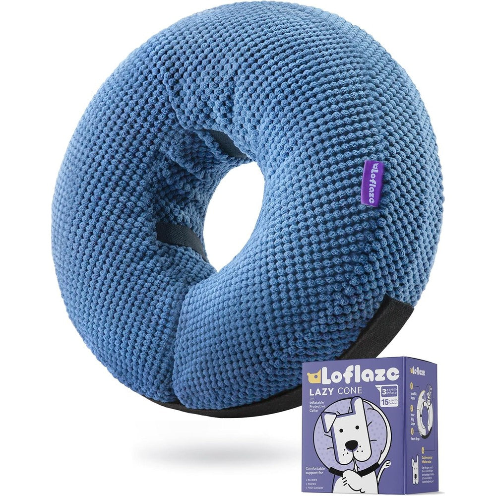 Loflaze Inflatable Dog Cone Collar Soft Recovery Neck Donut Elizabethan Alternative For Medium Size Dogs And Cats Post Surgery Wound Healing Blue