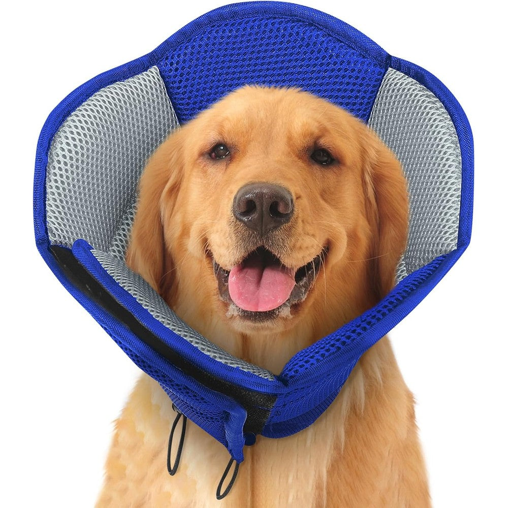 Sunfura Soft Dog Cone Recovery Collar Adjustable Pet Elizabethan Collar Alternative After Surgery Wound Healing Anti Licking Protection Blue Large
