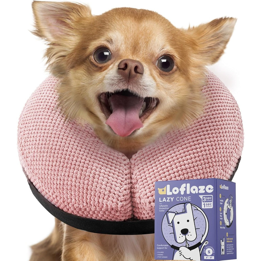 Loflaze Soft Inflatable Dog Cone Collar For Large Medium Small Dogs Cats Recovery Donut Neck ECollar Alternative Pink Medium