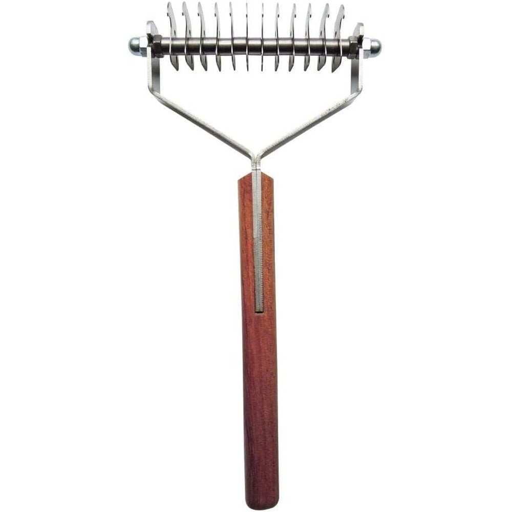 Mars Coat King Double Wide Dematting Undercoat Grooming Rake For Dogs And Cats, 12 Blade Stainless Steel Tool With Wooden Handle, Made In Germany