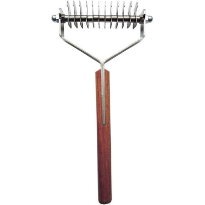 Mars Coat King Double Wide Dematting Undercoat Grooming Rake For Dogs And Cats, 12 Blade Stainless Steel Tool With Wooden Handle, Made In Germany