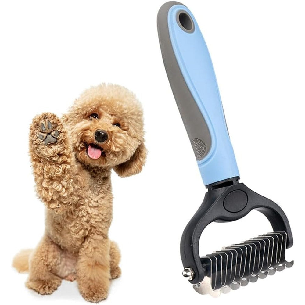 Petsplicity Double Sided Pet Grooming Tool Undercoat Rake For Dogs And Cats Professional Dematting And Deshedding Brush For Long Haired Pets