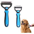 PetsPerfection Double Sided Deshedding Brush And Dematting Rake For Dogs And Cats With Stainless Steel Teeth Blue Size Small And Large