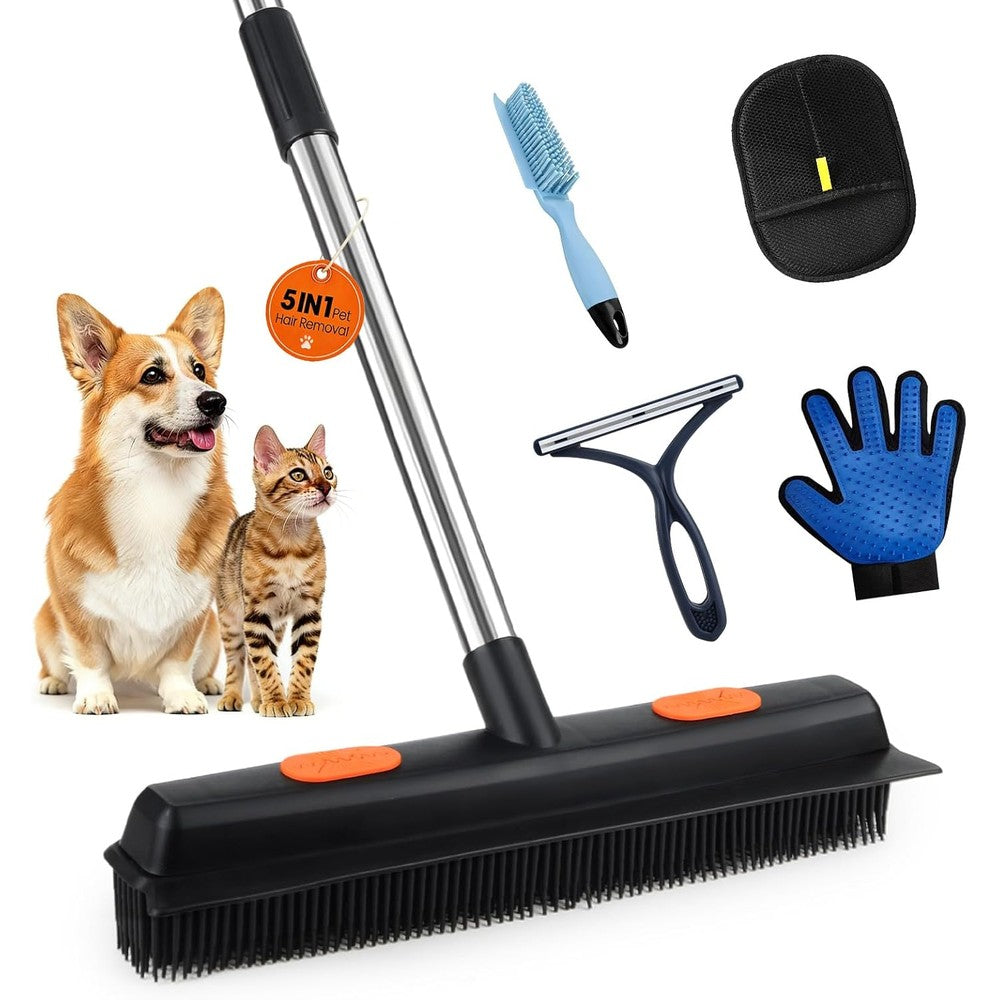 Fantspati 5 In 1 Carpet Rake For Pet Hair Removal With Adjustable Long Handle Professional Fur Remover Tool Kit For Rugs Mats And Furniture