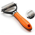 FURminator Double Sided Pet Grooming Rake Extra Wide Deshedding Brush For Dogs And Cats With Durable Anti-Slip Orange Handle For Long Hair