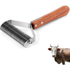 Abbylike Livestock Shedding Comb Grooming Dematting Brush For Cattle Horse Goat Cow With 27 Stainless Steel Blades And Sapele Wood Handle