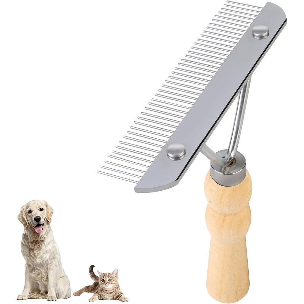 Ordermore Undercoat Grooming Rake With Anti-Slip Wooden Handle And Stainless Steel Comb For Medium And Large Pets