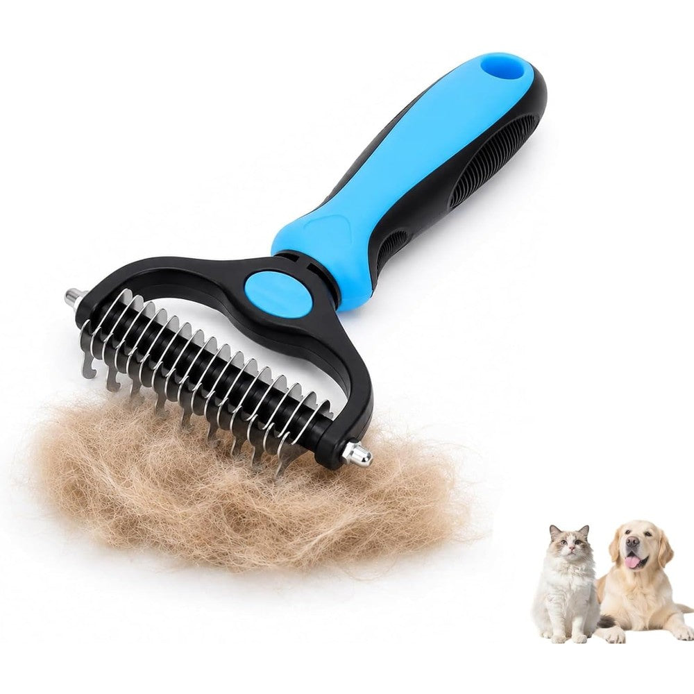 Qicifa 2026 New Undercoat Rake For Dogs And Cats 2 In 1 Double Sided Pet Grooming Tool With 9 And 17 Teeth Large Blue