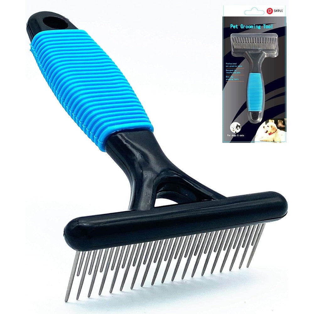 Dskrui Undercoat Rake For Dogs With Long And Short Stainless Steel Teeth For Removing Mats Tangles And Loose Undercoat Fur