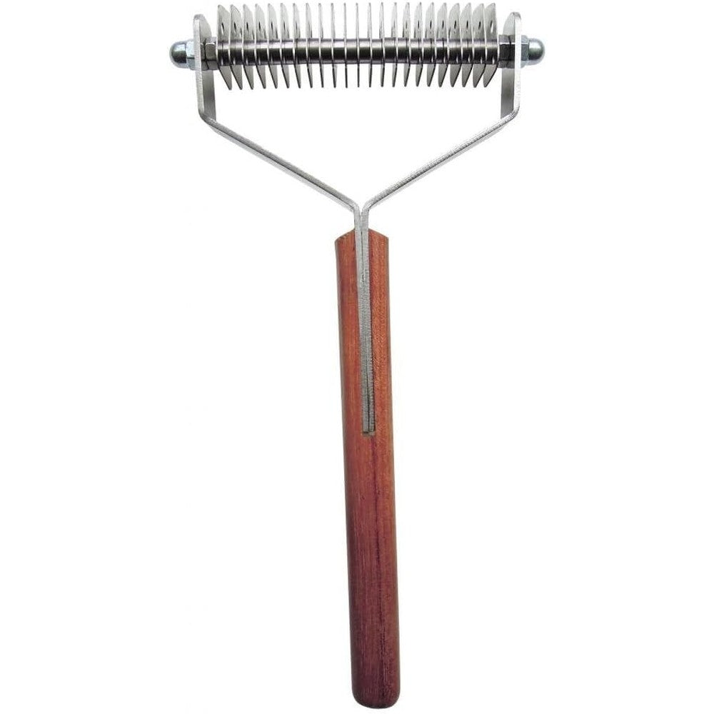 Mars Coat King Double Wide Dematting Undercoat Grooming Rake Stripper Tool For Dogs And Cats, Stainless Steel With Wooden Handle, 23-Blade