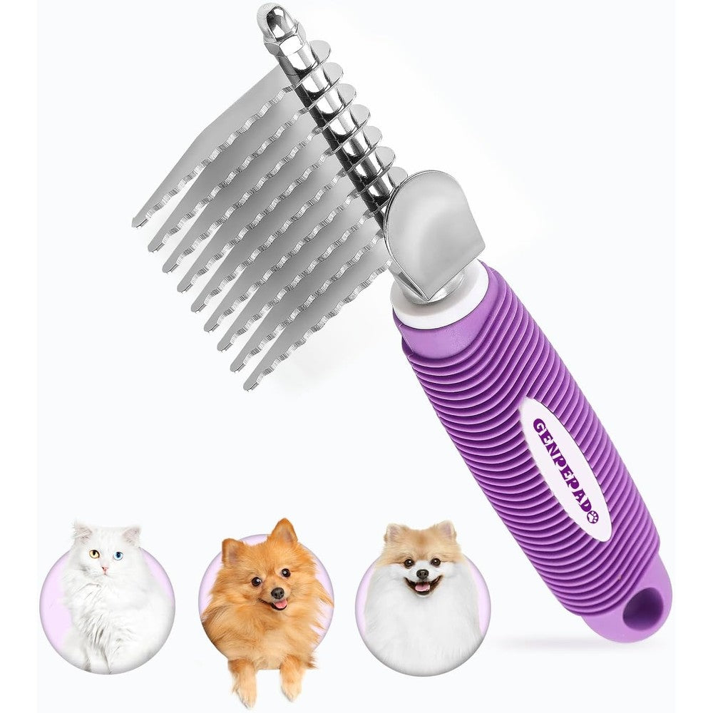 Genpepado Dematting Undercoat Rake Comb For Dogs And Cats With 2.5-Inch Stainless Steel Blades For Removing Knots Mats And Tangles Purple