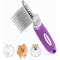 Genpepado Dematting Undercoat Rake Comb For Dogs And Cats With 2.5-Inch Stainless Steel Blades For Removing Knots Mats And Tangles Purple