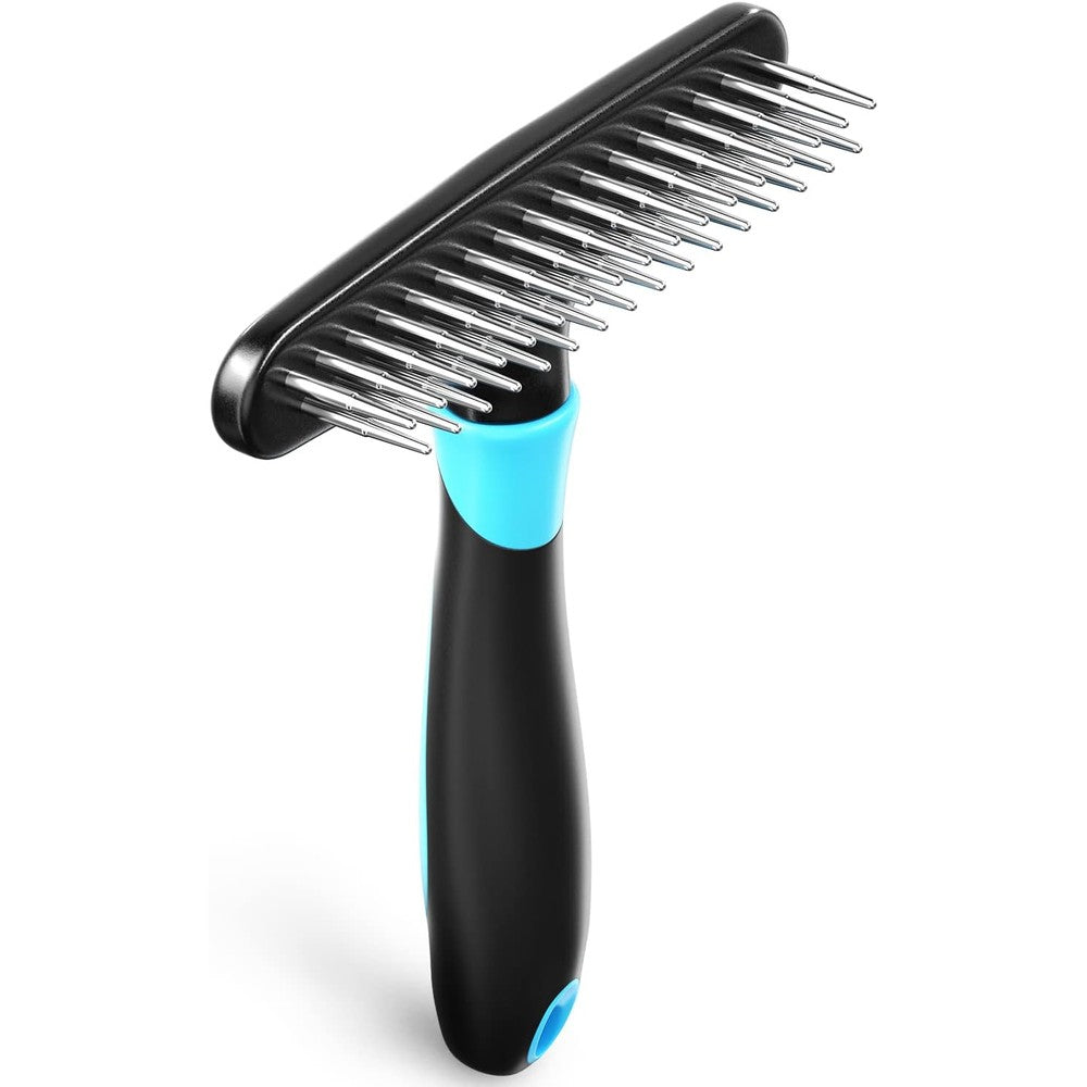 Dogi Deshedding Brush Undercoat Rake For Dogs And Cats With Double Row Stainless Steel Pins For Matted Hair And Shedding Reduction (Blue)