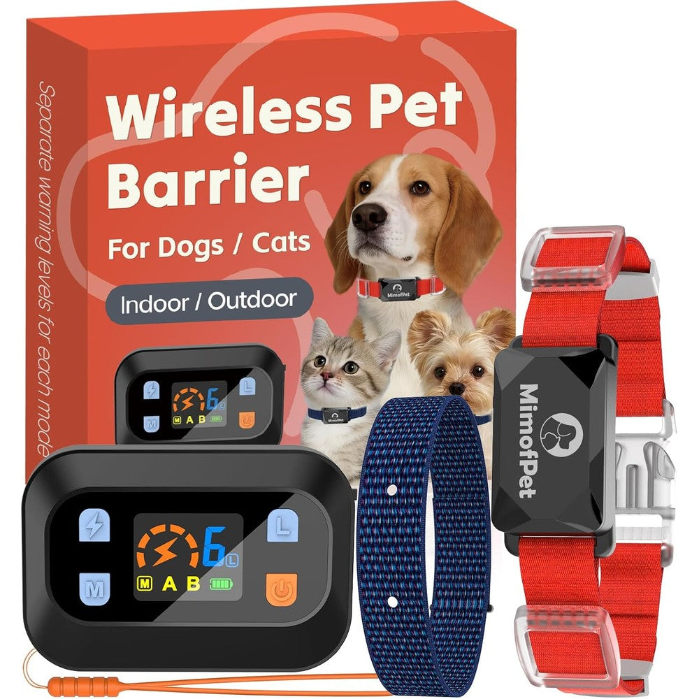 MIMOFPET Wireless Pet Barrier For Cats And Dogs Indoor And Outdoor Waterproof Rechargeable Boundary System With Color Display Black