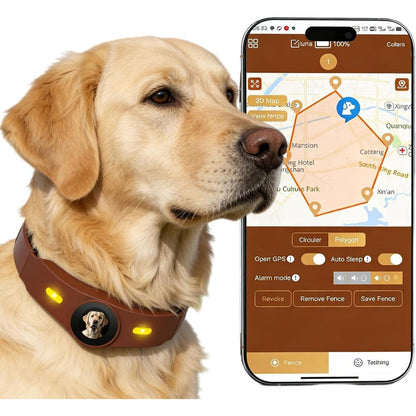 NBSUN GPS Wireless Dog Collar Fence System With Free App Smart Portable Electric Pet Containment Boundary For Small Medium Large Dogs Brown
