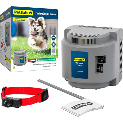 PetSafe Original Wireless Electric Fence For Dogs Portable Containment System Covers Half Acre Waterproof Collar For Pets Eight Pounds And Up Gray