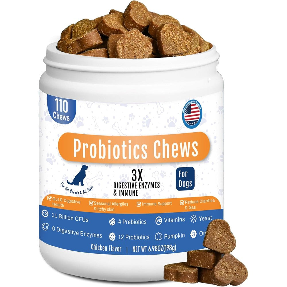 GuruAmi Probiotics For Dogs Probiotic Chews For Yeast Itch Relief Skin Coat Digestive Health And Immune Support Chicken Flavor 110 Count