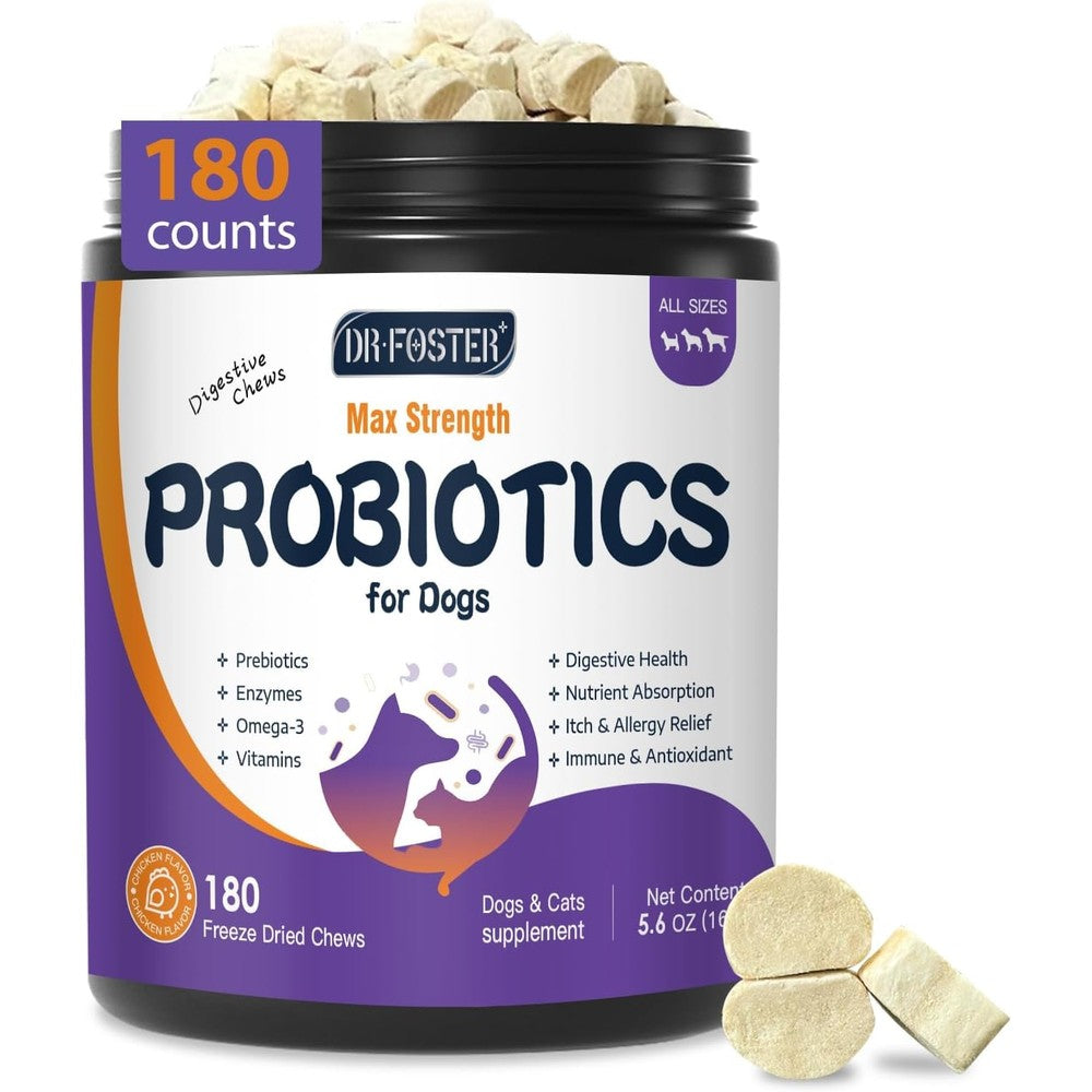 Dr. Foster Probiotics For Dogs Freeze Dried Digestive Enzymes Plus Omega Three For Itchy Skin One Hundred And Eighty Bites