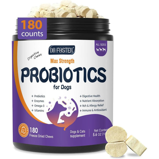 Dr. Foster Probiotics For Dogs Freeze Dried Digestive Enzymes Plus Omega Three For Itchy Skin One Hundred And Eighty Bites