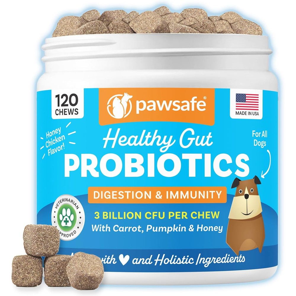 PawSafe Dog Probiotics Soft Chews For Picky Eaters Digestive And Gut Health Allergy And Itchy Skin Support Honey Chicken Flavor 120 Count