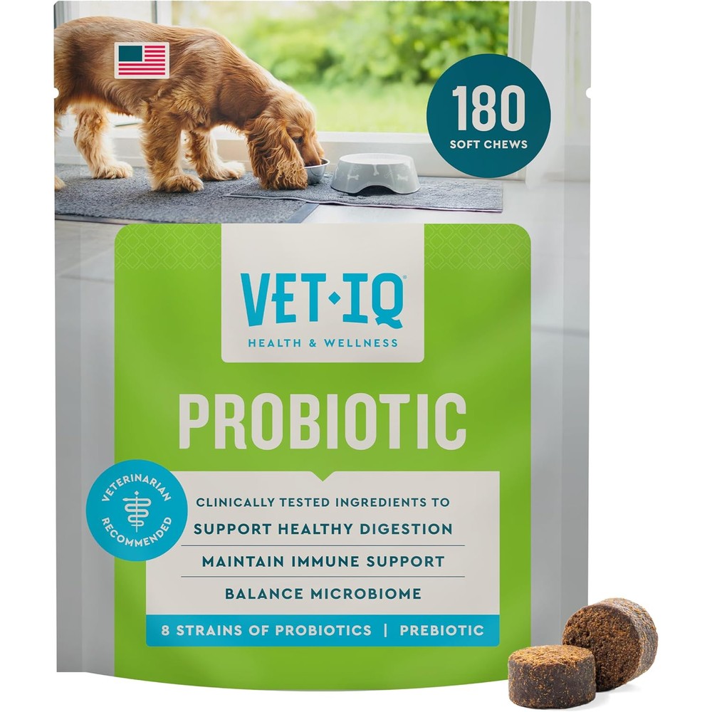 VetIQ Probiotic Supplement For Dogs Digestive Support Soft Chews Nourishes Gut Bacteria And Supports Bowel Function Hickory Smoke Flavor 180 Count