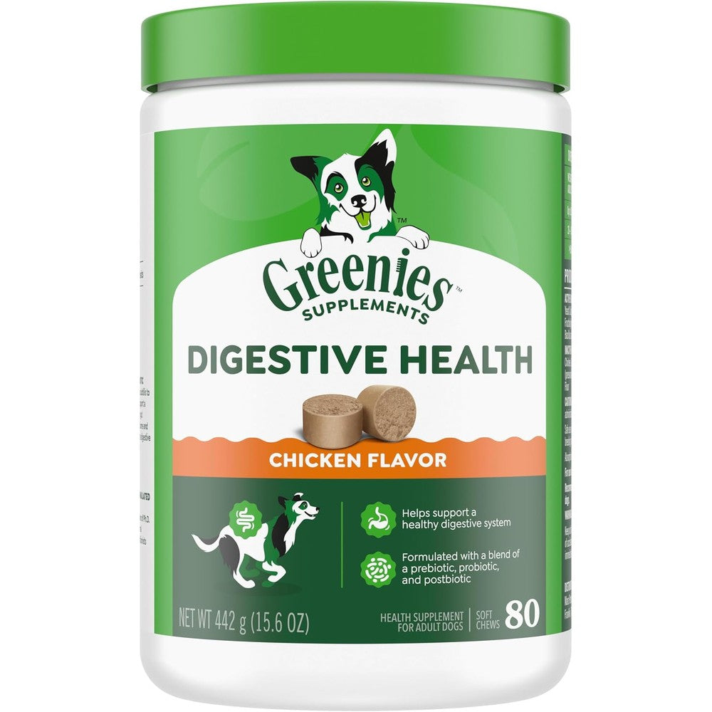 Greenies Supplements Digestive Health Probiotics For Adult Dogs Soft Chews Chicken Flavor 15.6 Ounce Container 80 Count