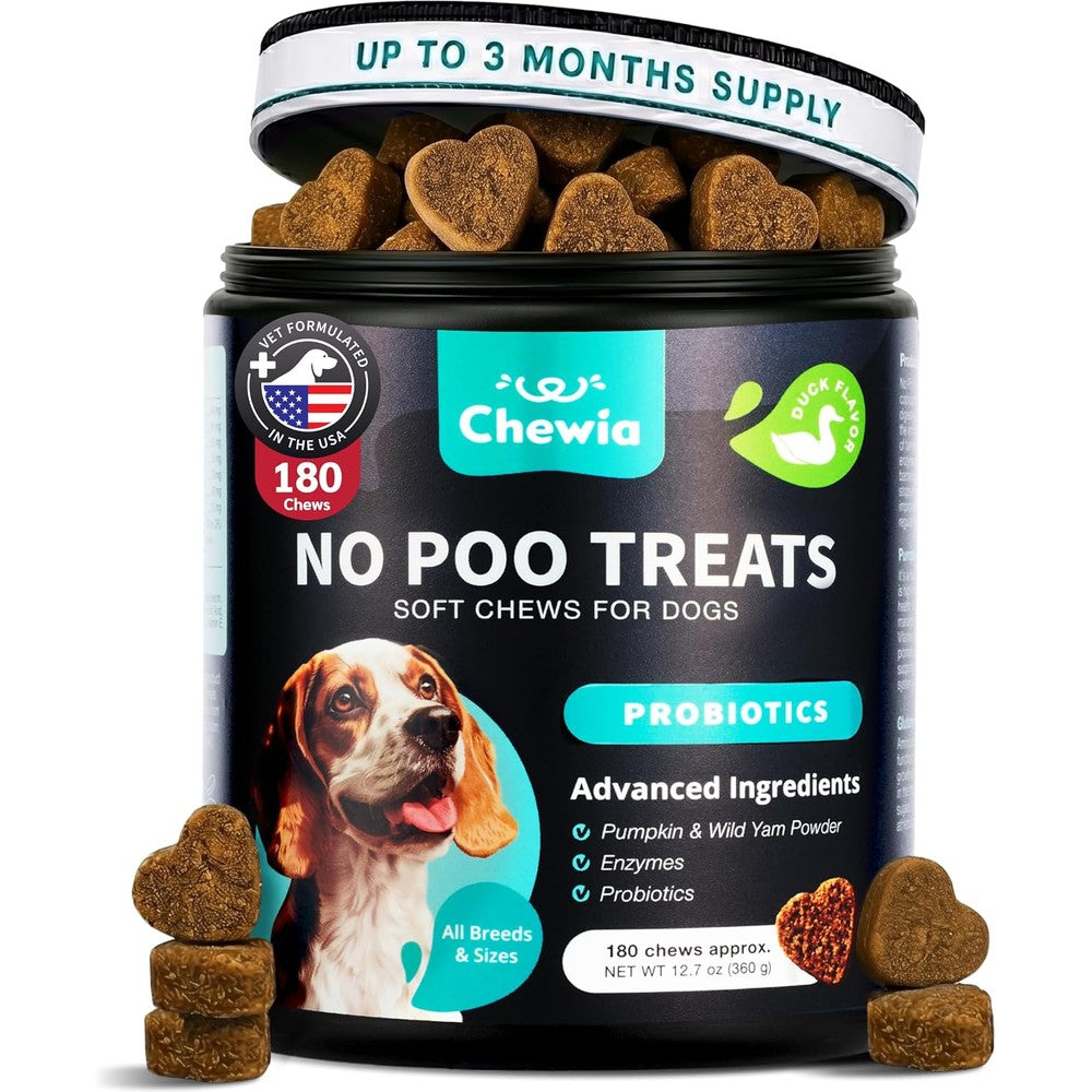 Chewia No Poo Chews For Dogs Coprophagia Stool Eating Deterrent With Probiotics And Digestive Enzymes Duck Flavor 180 Count