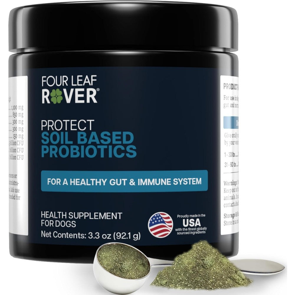 Four Leaf Rover Protect Soil Based Probiotics For Dogs Veterinarian Formulated Digestive Supplement Powder Three Point Three Ounce Ninety Two Grams