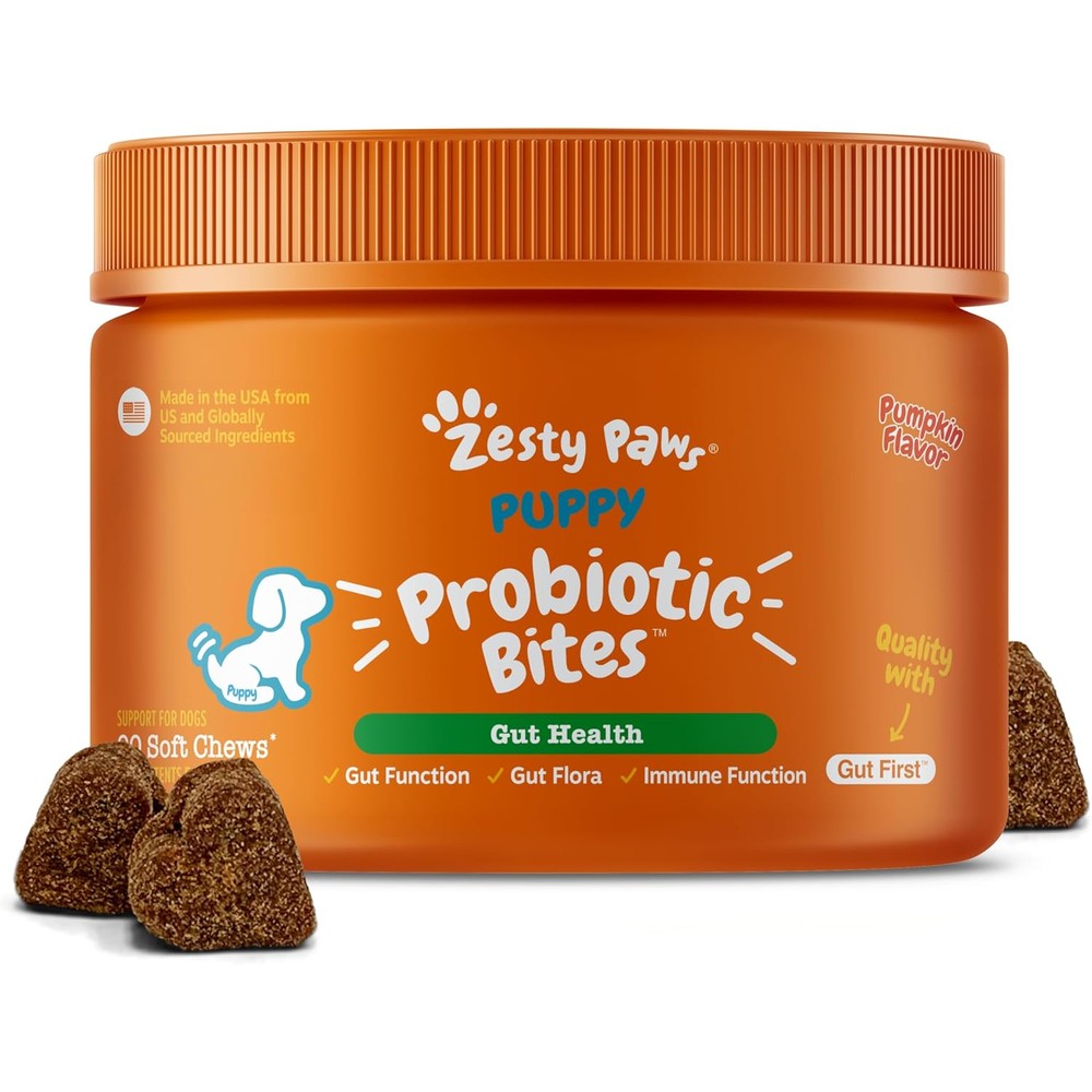 Zesty Paws Puppy Probiotics Dog Supplement For Digestive Health Gut Flora And Immune System Support Pumpkin Flavor 90 Count
