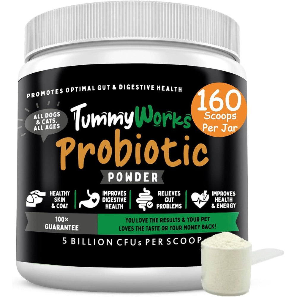 Finest For Pets TummyWorks Probiotics For Dogs And Cats Digestive Health Powder Supplement With Ten Strains And Six Enzymes 160 Scoops