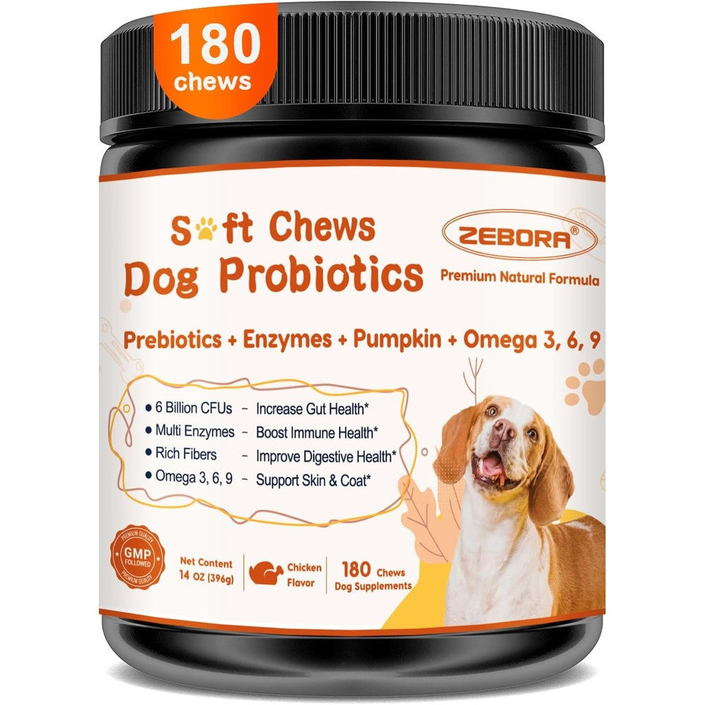 Zebora Probiotics For Dogs Digestive Health Supplement With Pumpkin And Fish Oil For Gut And Itchy Skin Support Chicken Flavor 180 Soft Chews