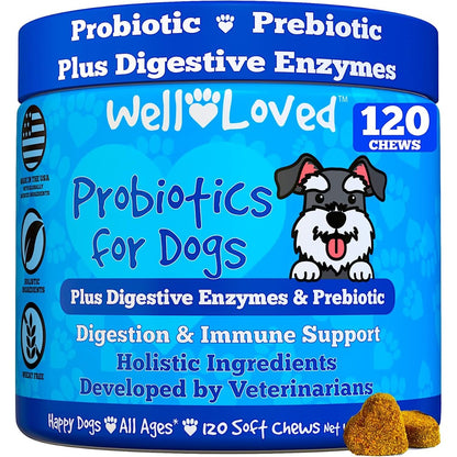 Well Loved Probiotics For Dogs Vet Developed Digestive Health Soft Chews For Gut Support Yeast Balance And Itchy Skin Relief 120 Count